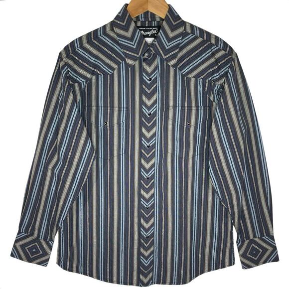 Wrangler Other - WRANGLER Men’s Western Snap Front Blue Metallic Striped Long Sleeve